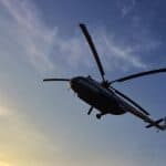 A helicopter flying in calm conditions