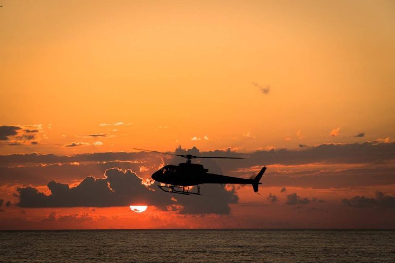A helicopter flying low over the Atlantic