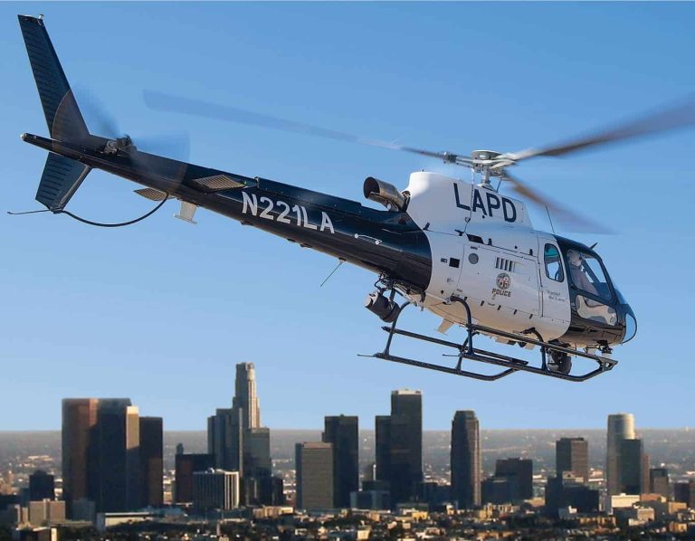 An LAPD helicopter circling over the city
