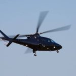 An expensive helicopter flying in calm conditions