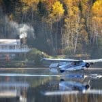 A seaplane landing on water