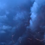 Thunderstorms accompanied with lightning in the sky