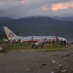 An American Airlines plane in the aftermath of a plane crash