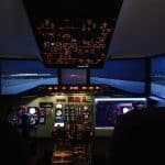 A very realistic flight simulator setup at night