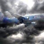 A plane flying in turbulent skies
