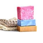 Blue, orange, and red bars of soap