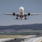 An Emirates plane shortly after taking off