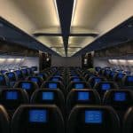 An empty airline with dimmed lights