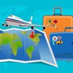 A map, two suitcases and plane