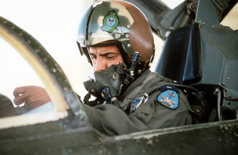 Fighter pilot wearing a mask